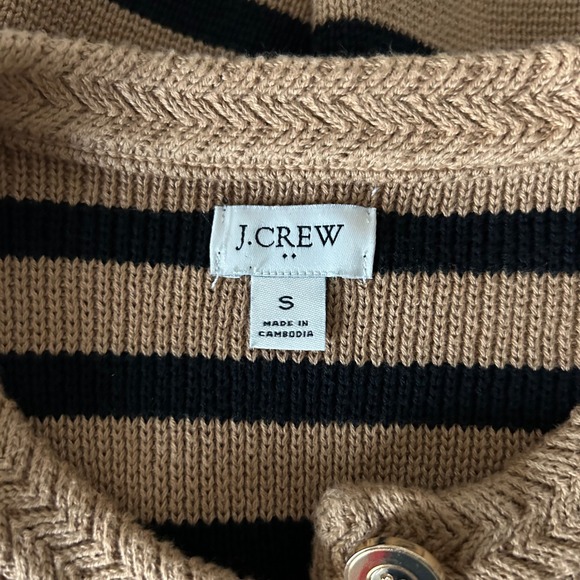 J.Crew Striped Cotton Lady Jacket Cardigan Sweater Camel Black Size Small - Picture 3 of 5